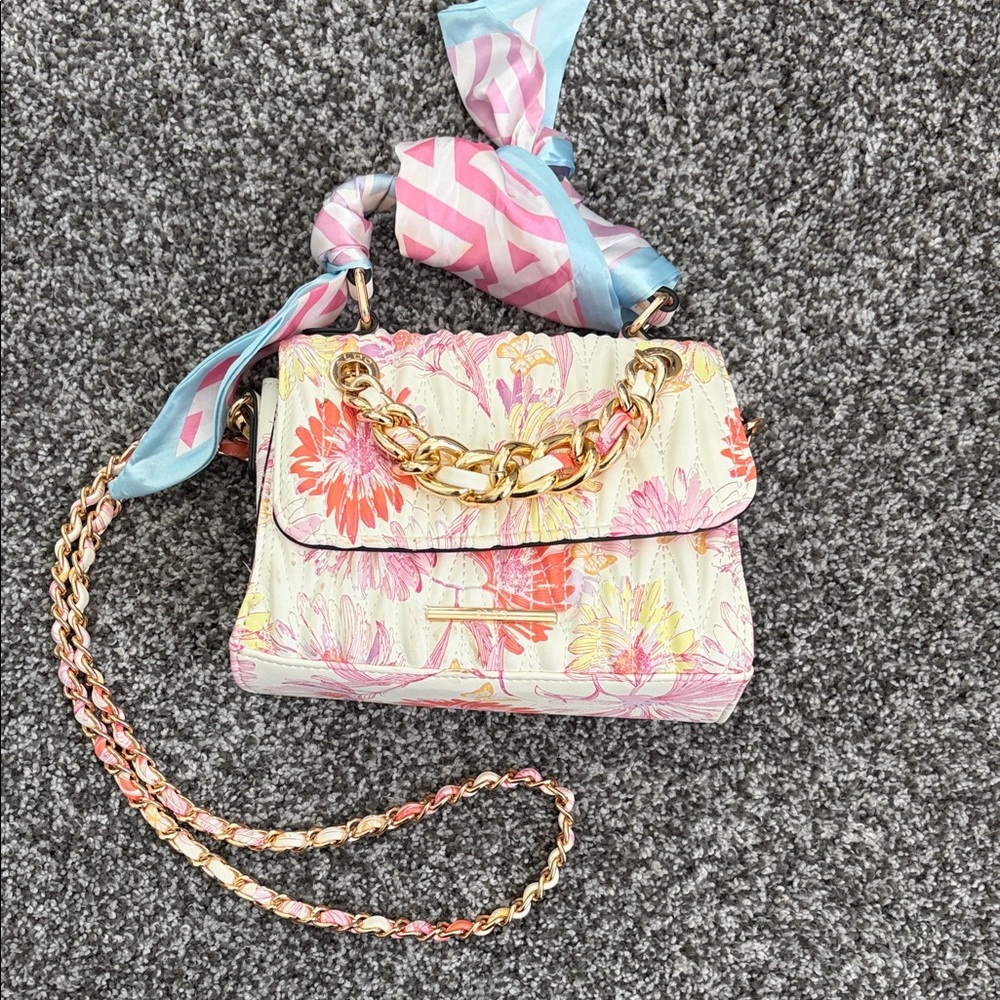 Aldo Floral Crossbody Bag with Chain and Scarf